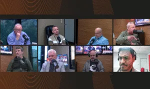 Jornalistas Leonardo Oliveira, Guerrinha, Diogo Olivier, Mauricio Saraiva, Pedro Ernesto Denardin, Vaguinha no Sala de Redação