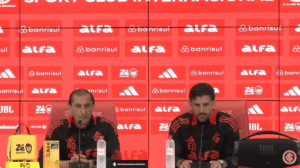 Emiliano Díaz e Ramón Díaz no Inter (Foto: Ricardo Duarte/SCI)