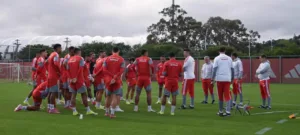Grupo profissional do Inter de jogadores no CT Parque Gigante (Foto: Reprodução/TV Inter)